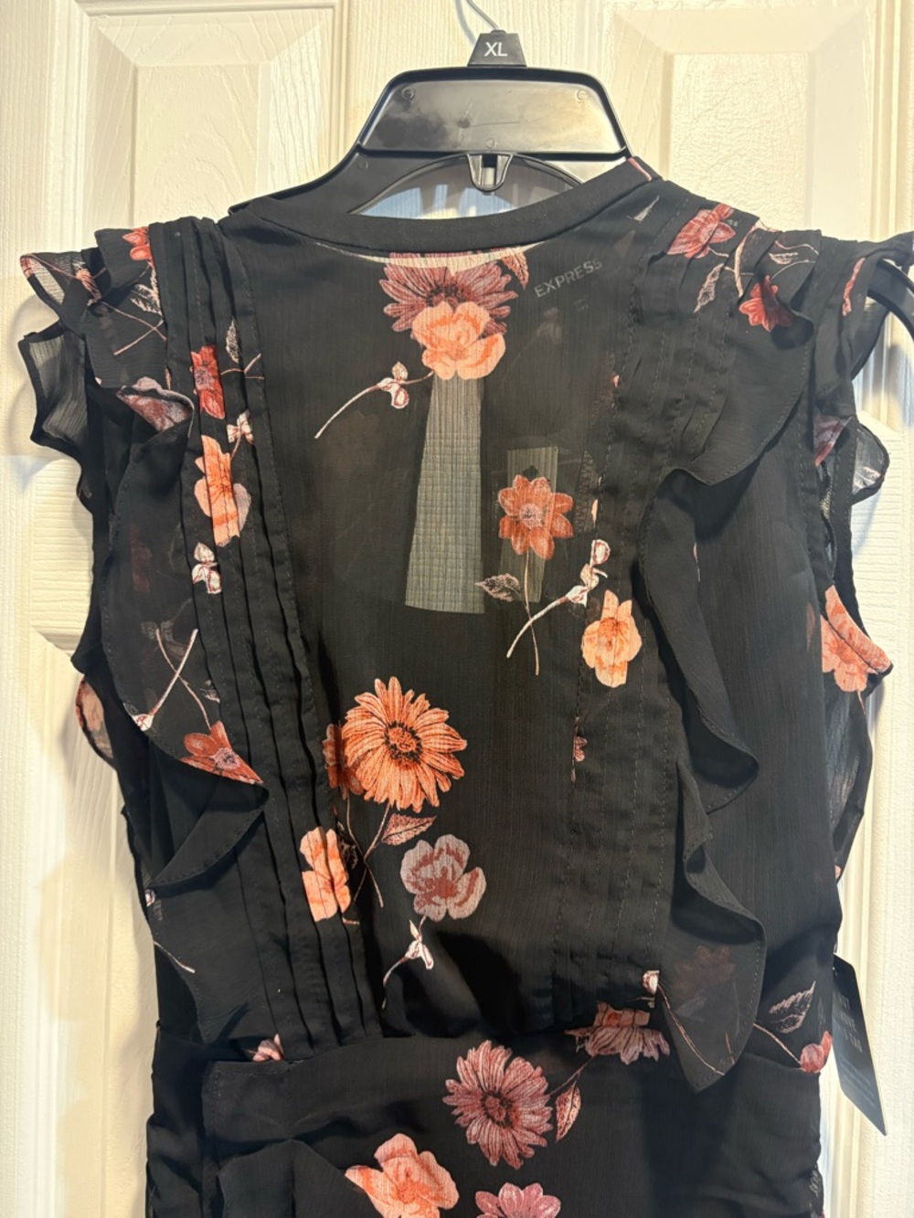 Express Black Mini Dress with Rose Floral Print cottagecore XXS - Picture 6 of 6